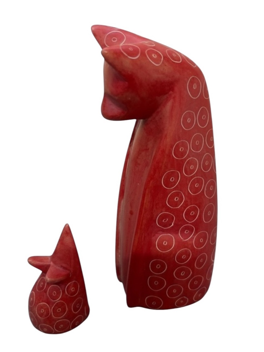 Vintage Red Soapstone Cat & Mouse Figurine Set Kenya Art